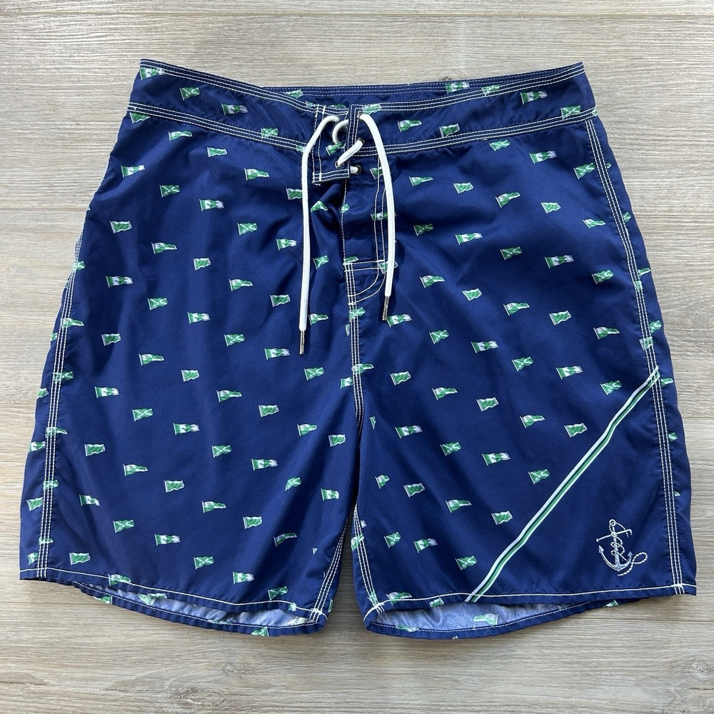 Polo Ralph Lauren Mens Size 32 Nautical Print Blue Green Swim Trunks Shorts